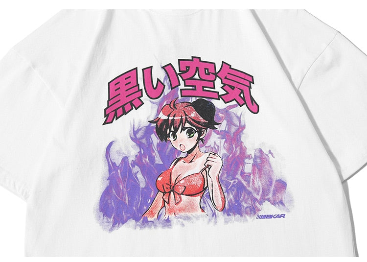 Girl Comics Kanji Printing Harajuku Japanese T Shirt Cartoon  Streetwear | Vimost Shop.