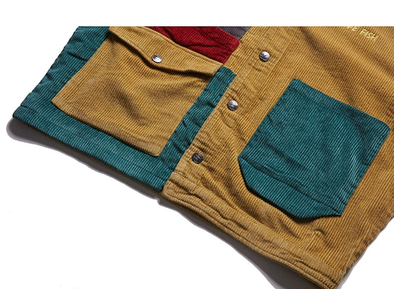 Men Corduroy Patchwork Men's Jacket Pockets High Street  Streetwear | Vimost Shop.