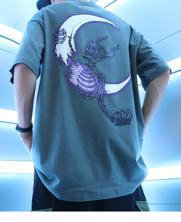 Men Hip Hop T Shirt Lightning Skull Moon Streetwear T-Shirt | Vimost Shop.