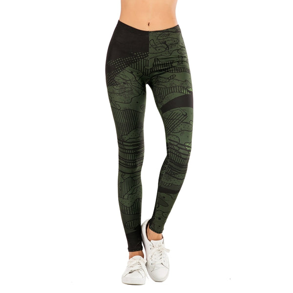 Women Legging Line Green graffiti Printing Fitness leggins Slim legins Soft and stretchy Leggings | Vimost Shop.