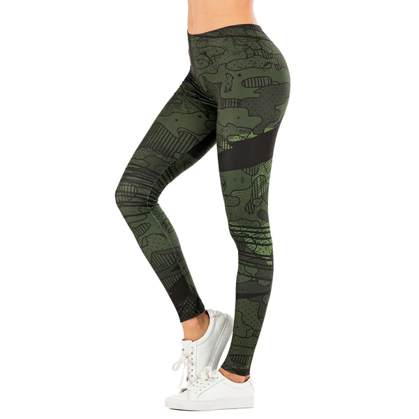 Women Legging Line Green graffiti Printing Fitness leggins Slim legins Soft and stretchy Leggings | Vimost Shop.