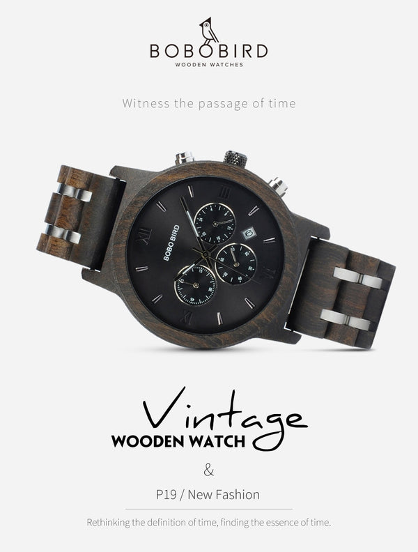 P19 Wooden Mens Quartz Watches Date Display Business Watch Man Ebony Zebrawood Options Valentines Christmas Gift | Vimost Shop.