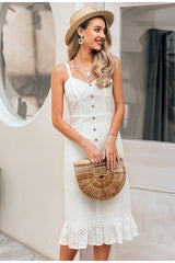 Elegant white lace women dress Sexy spaghetti strap female ruffle | Vimost Shop.