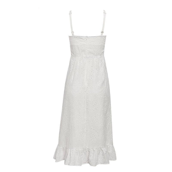 Elegant white lace women dress Sexy spaghetti strap female ruffle | Vimost Shop.