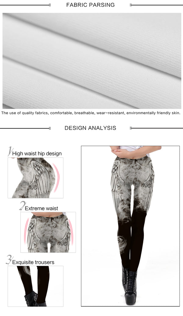 New Punk Style Dark Grey Angel Wing Smog Printed Leggins Women Gothic Workout Legging Fitness Ankle Pant | Vimost Shop.