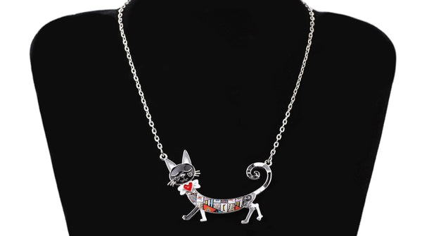 Statement Maxi Enamel Kitten Cat Choker Necklace Alloy Pendant Chain Collar Animal Pets Accessories Jewelry For Women | Vimost Shop.