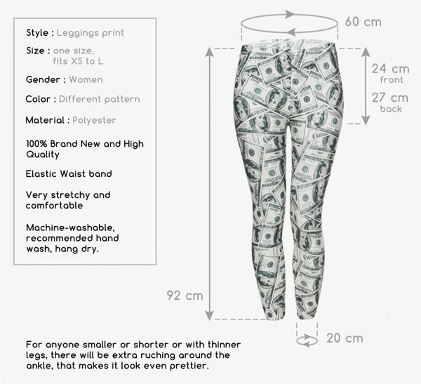 Women Money Dollar Graphic Full Printing Pants Legins Ladies Legging Stretchy Trousers Slim Fit Leggings | Vimost Shop.