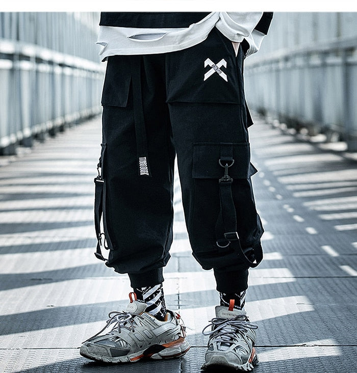 Ribbons Casual Hip Hop Cargo Pants Mens Summer Elastic Waist Japanese Streetwear Harajuku Joggers Trousers | Vimost Shop.