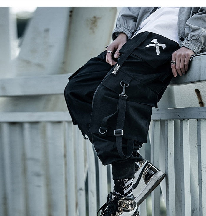 Ribbons Casual Hip Hop Cargo Pants Mens Summer Elastic Waist Japanese Streetwear Harajuku Joggers Trousers | Vimost Shop.