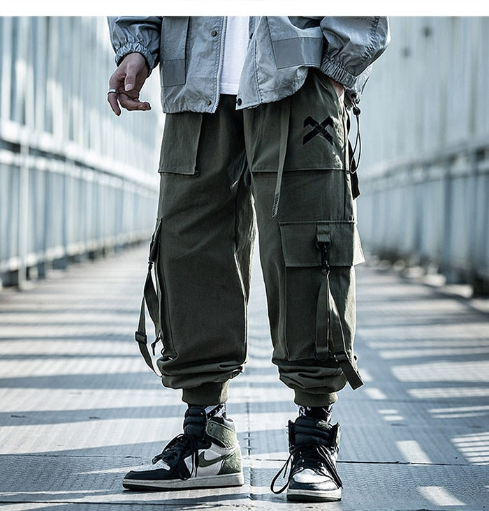 Ribbons Casual Hip Hop Cargo Pants Mens Summer Elastic Waist Japanese Streetwear Harajuku Joggers Trousers | Vimost Shop.