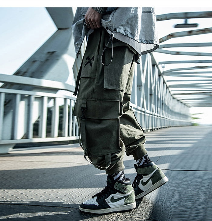 Ribbons Casual Hip Hop Cargo Pants Mens Summer Elastic Waist Japanese Streetwear Harajuku Joggers Trousers | Vimost Shop.
