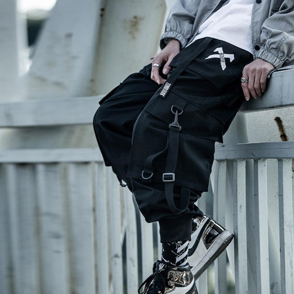 Ribbons Casual Hip Hop Cargo Pants Mens Summer Elastic Waist Japanese Streetwear Harajuku Joggers Trousers | Vimost Shop.