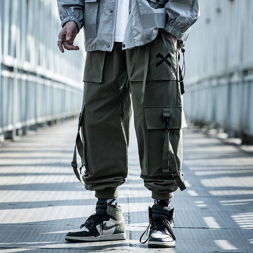 Ribbons Casual Hip Hop Cargo Pants Mens Summer Elastic Waist Japanese Streetwear Harajuku Joggers Trousers | Vimost Shop.