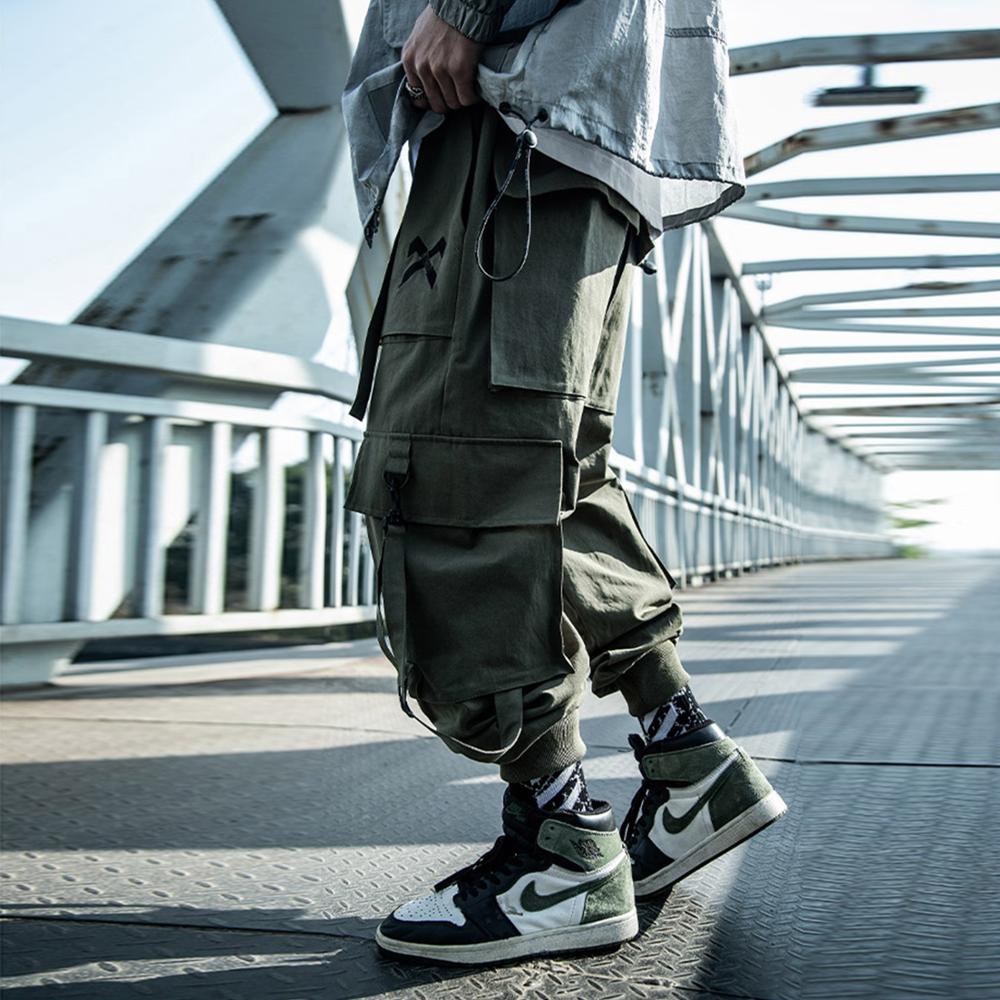Ribbons Casual Hip Hop Cargo Pants Mens Summer Elastic Waist Japanese Streetwear Harajuku Joggers Trousers | Vimost Shop.