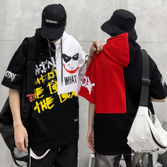 Hip Hop Color Block Smile Letter Print Men T Shirt Harajuku Fashion Streetwear Hooded Casual Cotton Tops Tee | Vimost Shop.