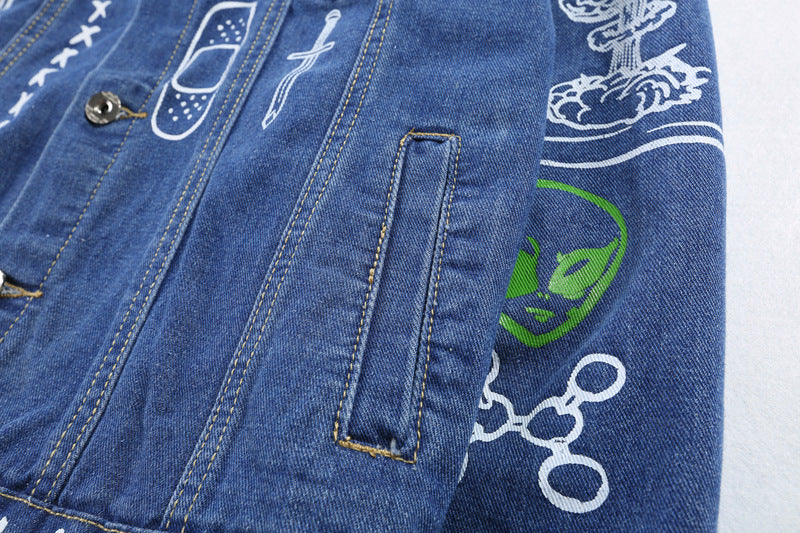 Hip Hop Fashion Printed Jeans Jacket Men  Autumn Winter Streetwear Denim Jackets Coats Cowboy Jacket Jaqueta masculina | Vimost Shop.