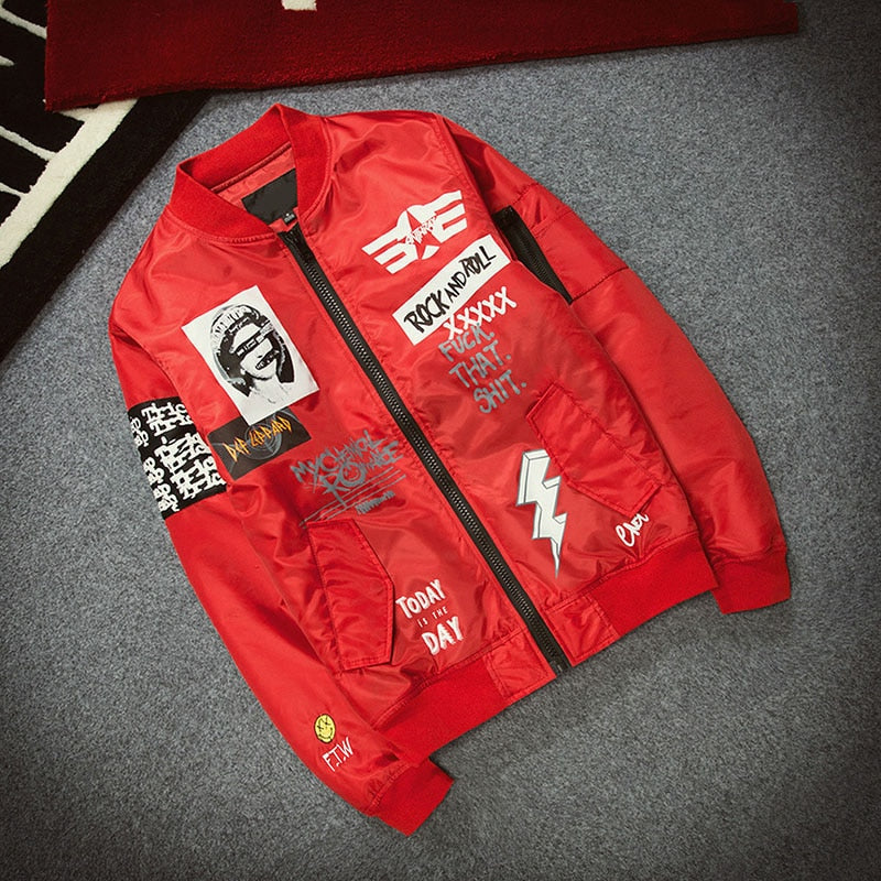 Men Print Plus Size Stand Collar Bomber Jacket Outwear | Vimost Shop.