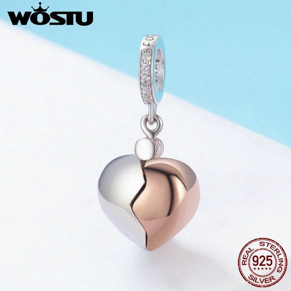 Sterling Silver Open Heart Rose Gold Key Charms Beads Fit Bracelet Necklace DIY Jewelry Fashion | Vimost Shop.