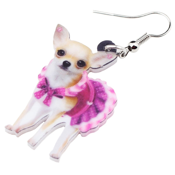 Acrylic Pink Dress Chihuahua Dog Earrings Big Long Dangle Drop Animal Jewelry For Girls Women Ladies Teen Accessories Pet | Vimost Shop.