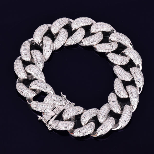 22mm Baguette Zircon Miami Cuban Link Bracelet Iced out Men's Hip hop Street Rock Jewelry Gold Color Chain 7