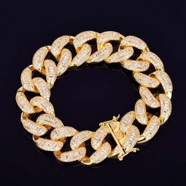 22mm Baguette Zircon Miami Cuban Link Bracelet Iced out Men's Hip hop Street Rock Jewelry Gold Color Chain 7" 8" | Vimost Shop.