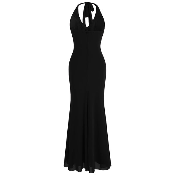 Halter Beading Black Evening Dresses Long Formal Party Gown | Vimost Shop.