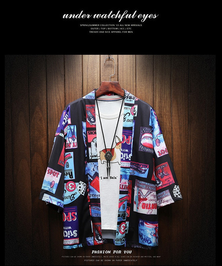 Kimono Satin Short Sleeve Beach Tee Shirt Men Funny Anime Print Hip Hop Fashion Hawaii Holiday T-Shirt Streetwear Casual Tshirts | Vimost Shop.