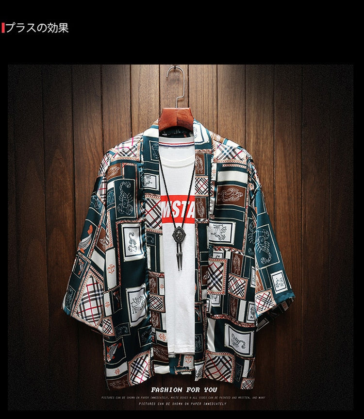 Kimono Satin Short Sleeve Beach Tee Shirt Men Funny Anime Print Hip Hop Fashion Hawaii Holiday T-Shirt Streetwear Casual Tshirts | Vimost Shop.