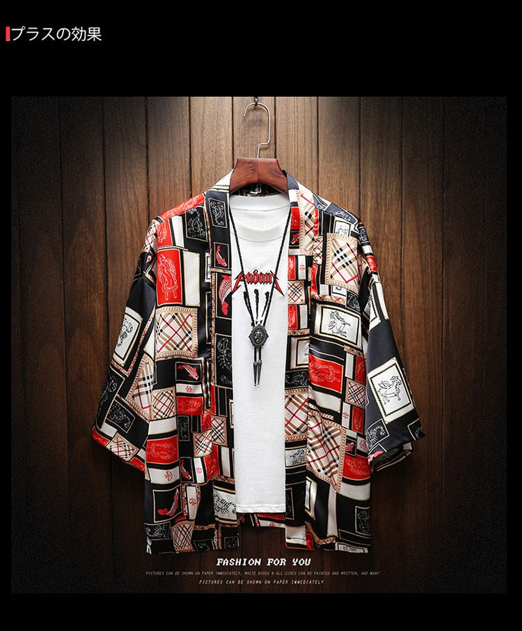 Kimono Satin Short Sleeve Beach Tee Shirt Men Funny Anime Print Hip Hop Fashion Hawaii Holiday T-Shirt Streetwear Casual Tshirts | Vimost Shop.