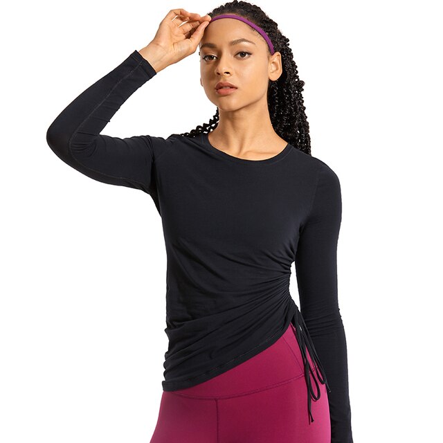 Women's Pima Cotton Workout Shirts Long-Sleeve T-Shirt Crewneck Athletic Top Gym