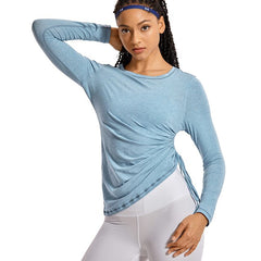 Women's Pima Cotton Workout Shirts Long-Sleeve T-Shirt Crewneck Athletic Top Gym