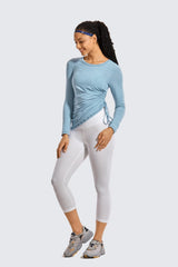 Women's Pima Cotton Workout Shirts Long-Sleeve T-Shirt Crewneck Athletic Top Gym