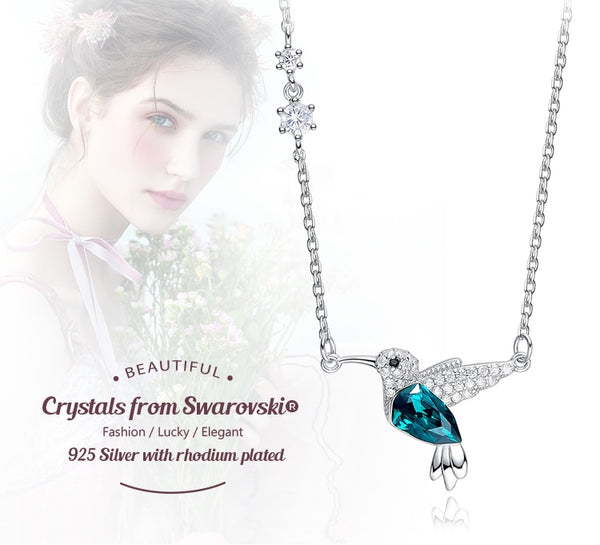 Hummingbird collier ras du cou with Green Crystal from Swarovski Silver 925 Necklace with Zircon for Mother Gifts Jewelry | Vimost Shop.