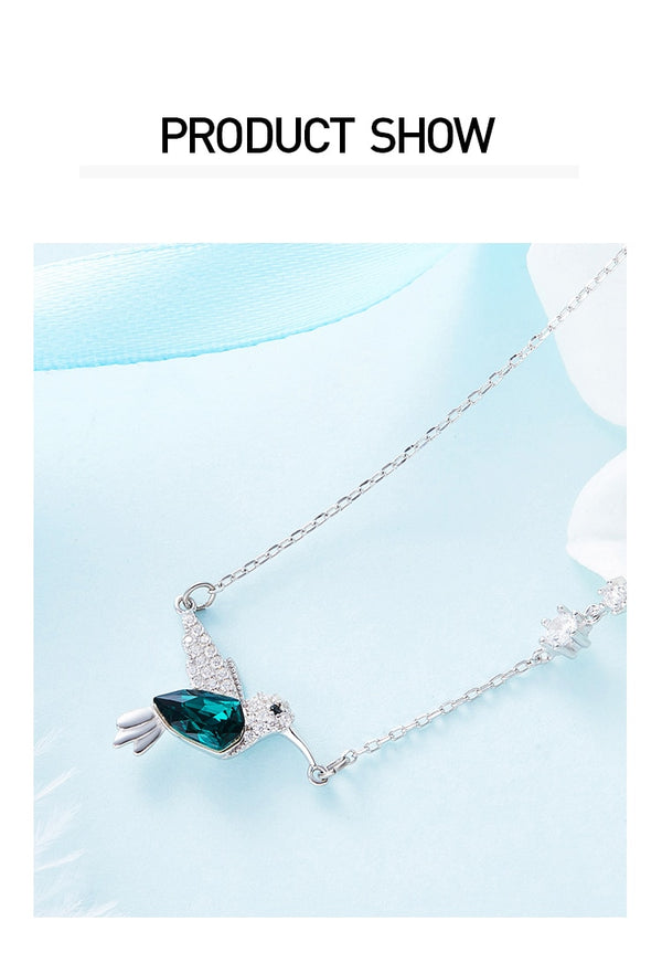 Hummingbird collier ras du cou with Green Crystal from Swarovski Silver 925 Necklace with Zircon for Mother Gifts Jewelry | Vimost Shop.