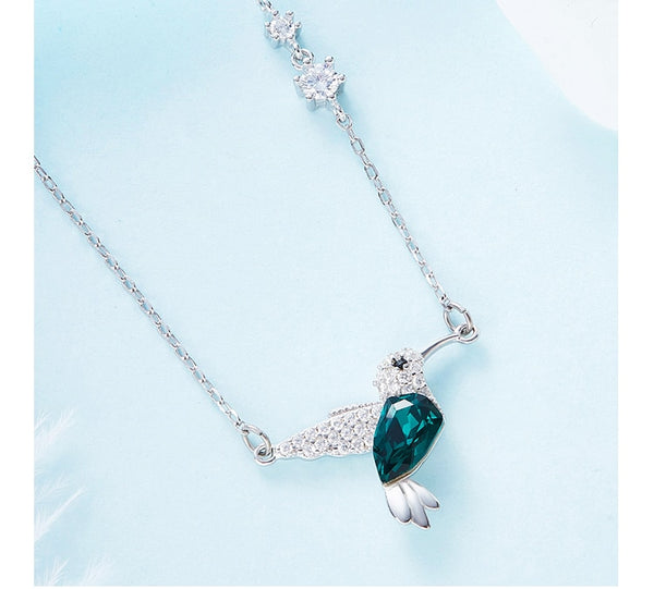 Hummingbird collier ras du cou with Green Crystal from Swarovski Silver 925 Necklace with Zircon for Mother Gifts Jewelry | Vimost Shop.