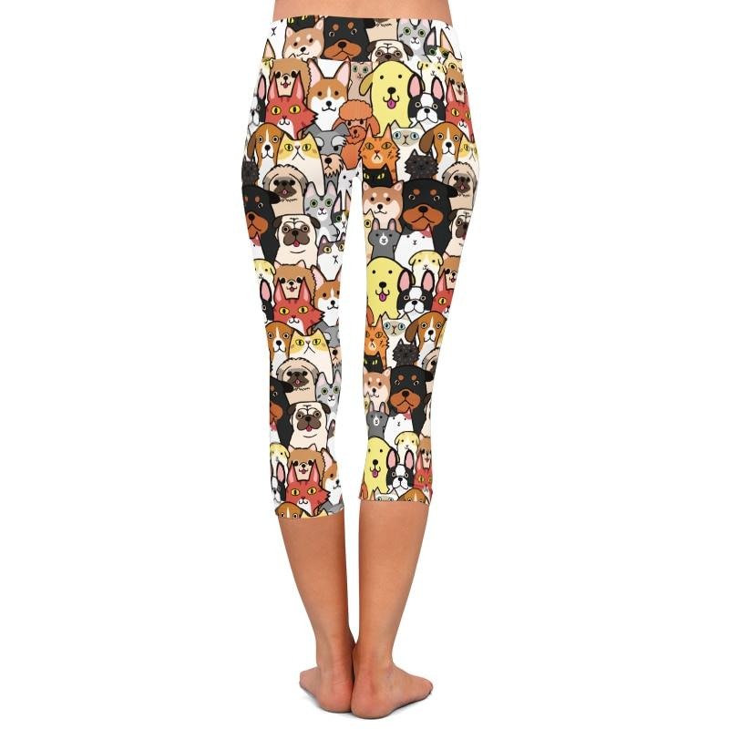 High Elastic Women Capri Leggings Seamless Cute Animals Cartoon Dogs Print High Waist Plus Size Casual Mid-Calf Pants | Vimost Shop.
