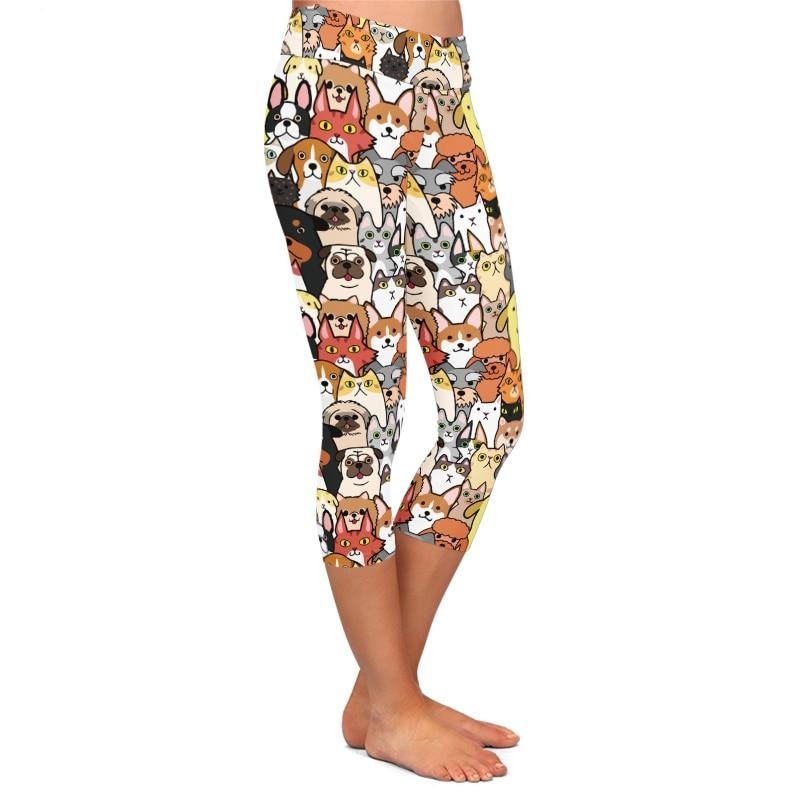 High Elastic Women Capri Leggings Seamless Cute Animals Cartoon Dogs Print High Waist Plus Size Casual Mid-Calf Pants | Vimost Shop.