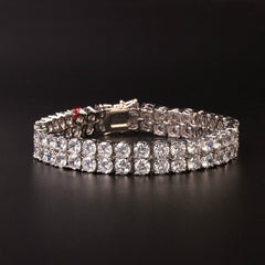 Mens Zircon Tennis Bracelet Chain Charm Hip Hop Style Fashion Jewelry Iced Finish 2 Row Gold Color Tone AAA CZ Bracelet Link 8" | Vimost Shop.