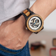 Men Automatic Wooden Watches Forsining Wristwatch Waterproof Male Mechanical Gift in  Wood Box Masculino watch For BOY