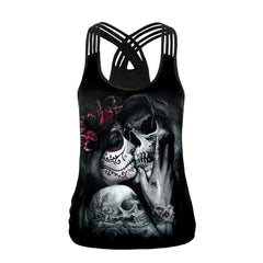 Skull Girl Digital Print Women's Tank Tops Fantastic Gothic Style Sling Top Sexy Backless Vest | Vimost Shop.