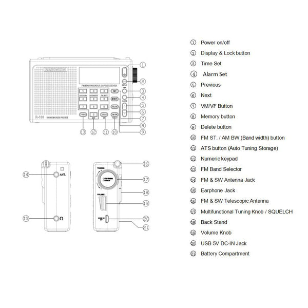 R-108 FM Stereo Digital Portable Radio Sound Alarm Function Display Clock Temperature Speaker can as Parent/Friend gift | Vimost Shop.