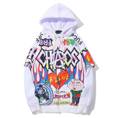 Men Fake 2 Pieces Hoodies For Men Letter Graffiti Harajuku High Street Style Oversize Hip Hop Fleece Couple Sweatshirt