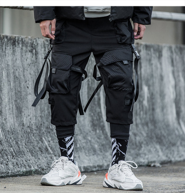 Ribbons Multi Pockets Cargo Pants Men Harajuku Casual Track Trouser Hip Hop Streetwear Techwear Pants Joggers Men | Vimost Shop.