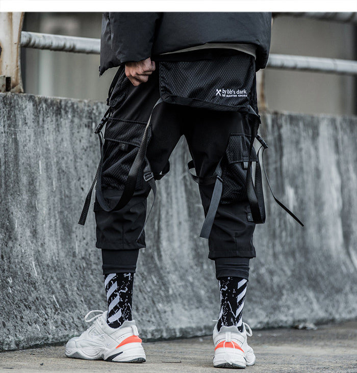 Ribbons Multi Pockets Cargo Pants Men Harajuku Casual Track Trouser Hip Hop Streetwear Techwear Pants Joggers Men | Vimost Shop.