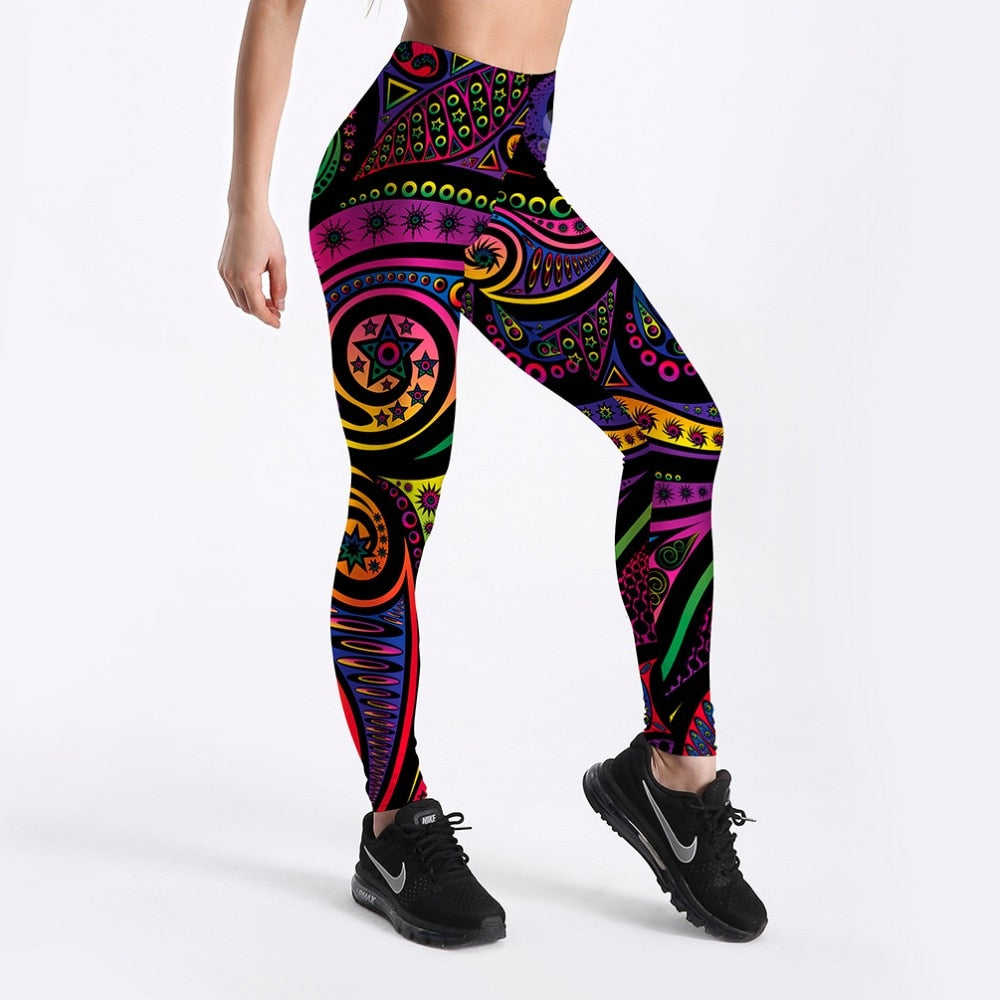Women Summer Pants Color Totem Printed Black Sexy Leggings Plus Size | Vimost Shop.