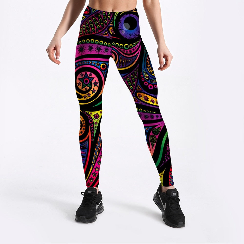 Women Summer Pants Color Totem Printed Black Sexy Leggings Plus Size | Vimost Shop.