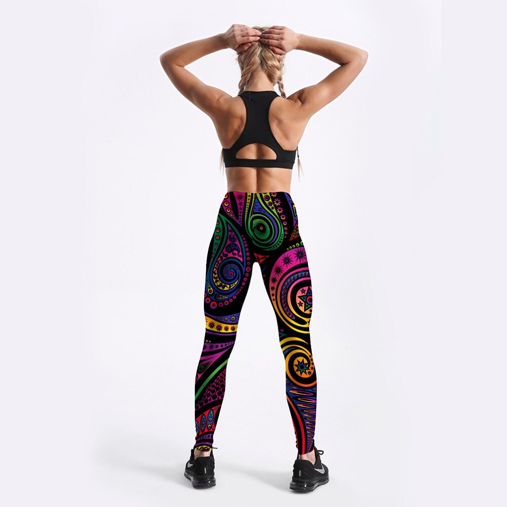 Women Summer Pants Color Totem Printed Black Sexy Leggings Plus Size | Vimost Shop.