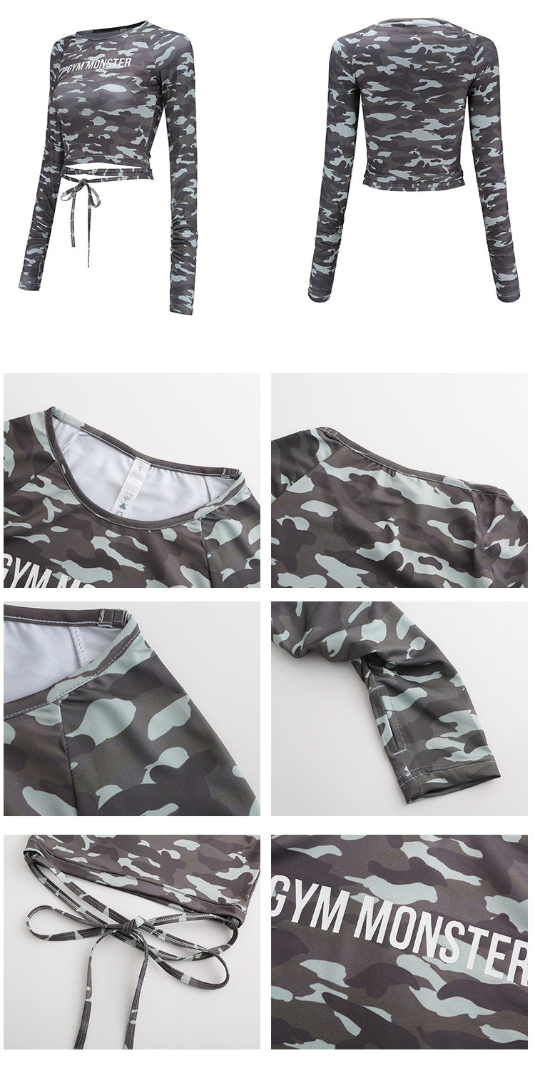 Women Sexy Long Sleeve Crop Top fitness camouflage Yoga shirt | Vimost Shop.