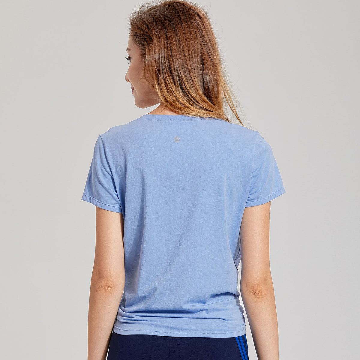 Women's Pima Cotton Workout Short Sleeve V-Neck Tie T Shirt Tops