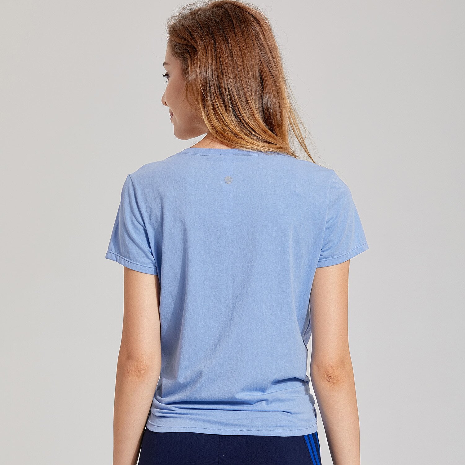 Women's Pima Cotton Workout Short Sleeve V-Neck Tie T Shirt Tops